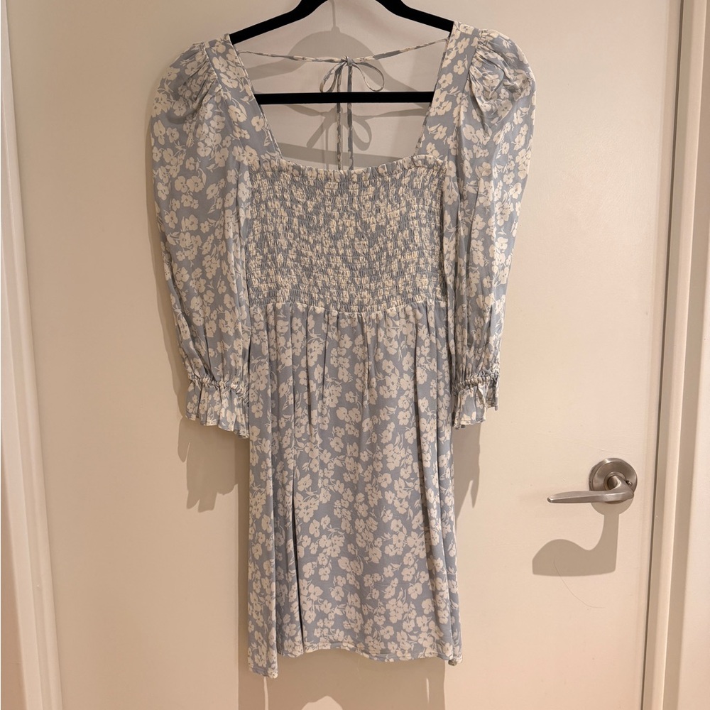 Reformation Blue Floral Smocked MiniDress